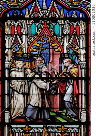 Scenes from the life of Saint Eugene, stained glass windows in the Saint Eugene - Saint Cecilia Church, Paris, France 110801036