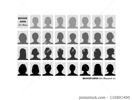 Driver's license size female silhouette ID photo illustration set (24 x 30mm) that can be printed as is. 110801400