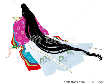 穿著平安式十二衣長袍的女人讀情書的背影插畫 110801508