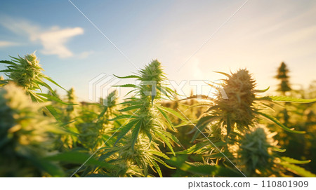 大麻植物特寫、大麻田景觀 AI 生成圖像 110801909
