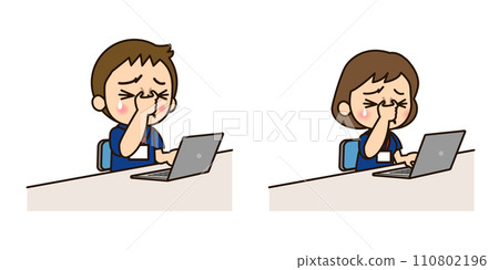 Men and women whose eyes hurt from looking at the computer too much 110802196