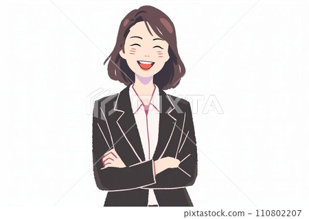 微笑的日本女上班族的插圖(白色背景,上班族,西裝,OL,微笑) 微笑的日本女上班族的插圖(白色背景,上班族,西裝,OL,微笑) 110802207