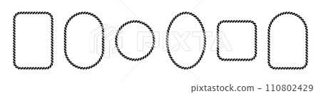 Vector rope frames. Silhouette borders are round, oval and square. Pack of isolated elements on a white background. Vector rope frames. Silhouette borders are round, oval and square. Pack of isolated elements on a white background. 110802429