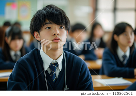 高中男孩在教室上課“AI生成圖像” 高中男孩在教室上課“AI生成圖像” 110802561