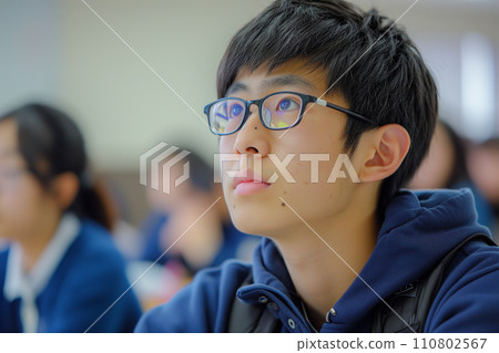 高中男孩在教室上課“AI生成圖像” 110802567