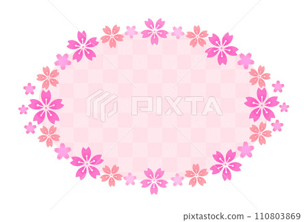 Cherry blossom oval frame Japanese pattern checkered pattern 110803869