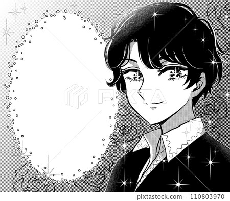 復古女孩漫畫風格獨白語音泡沫、玫瑰和漂亮男孩 110803970