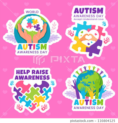 Autism Awareness Day Label Flat Cartoon Hand Drawn Templates Background Illustration 110804125