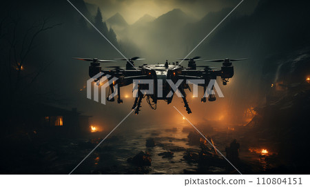 Flying military drone war image AI illustration 110804151