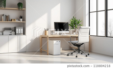 有白色內部的書房室內圖像AI插圖 110804218