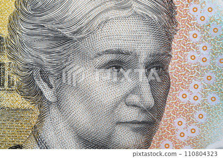 Edith Cowan a closeup portrait from Australian money 110804323