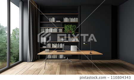 Study room with black interior Interior image AI illustration 110804343