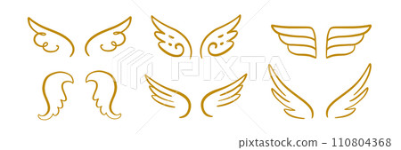 Heraldic Angel wings vintage set. Hand drawn logo 110804368