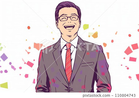 A simple illustration of a smiling Japanese male office worker (white background, office worker, suit, smile) 110804743