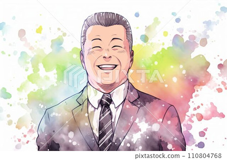 微笑的日本男性上班族的水彩插圖（白色背景，上班族，西裝，微笑） 110804768