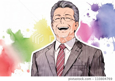 微笑的日本男性上班族的水彩插圖（白色背景，上班族，西裝，微笑） 110804769