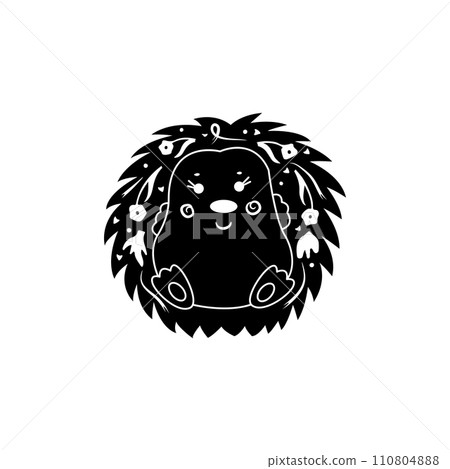 Cute cartoon hedgehog - vector illustration. Linocut style vector illustration, isolated on white background Cute cartoon hedgehog - vector illustration. Linocut style vector illustration, isolated on white background 110804888