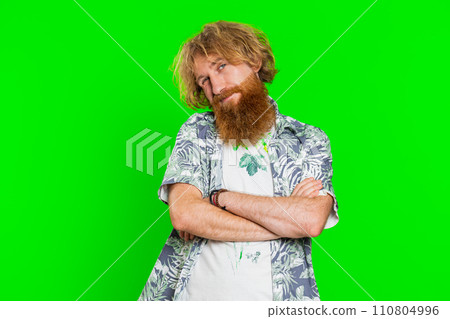 Man tired bored expression, exhausted of tedious story, not interested in communication talk 110804996