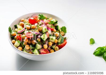 Vegetarian chickpea salad prepared with tomatoes Vegetarian chickpea salad prepared with tomatoes 110805096