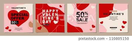 Set of Modern design templates for Valentines day, Love card, banner, poster, cover, invitation. Trendy minimalist aesthetic with gradients and typography, y2k backgrounds. vector illustration. 110805150