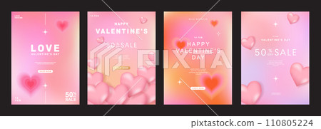 Set of Modern design templates for Valentines day, Love card, banner, poster, cover, invitation. Trendy minimalist aesthetic with gradients and typography, y2k backgrounds. vector illustration. 110805224
