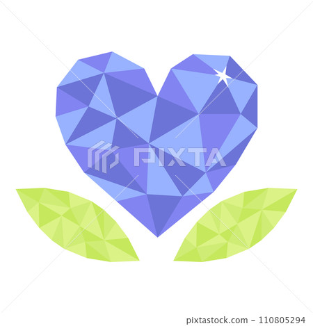 Illustration of blue heart-shaped flowers and green leaves in polygon style Illustration of blue heart-shaped flowers and green leaves in polygon style 110805294