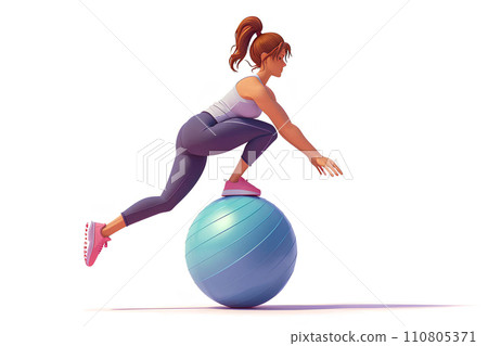 Young woman exercising with a balance ball 110805371