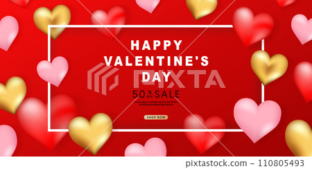 Valentine's day posters. 3d hearts with place for text. Romantic sale banners templates, vouchers or invitation cards. Vector illustration. Valentine's day posters. 3d hearts with place for text. Romantic sale banners templates, vouchers or invitation cards. Vector illustration. 110805493