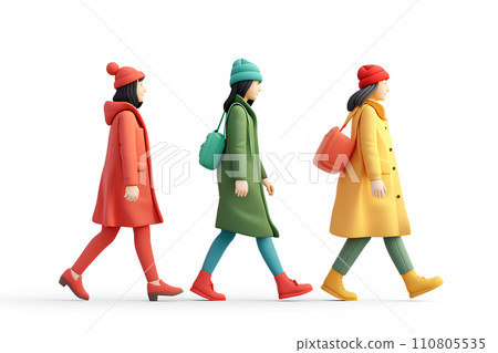 Three stylish walking women (winter) 110805535