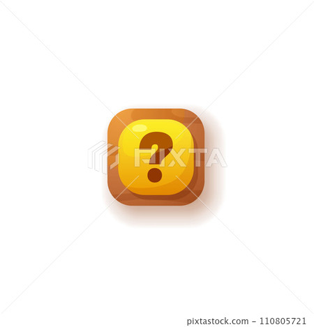 Button with question mark, ask faq, help support options icon, yellow square symbol, vector keyboard GUI game interface 110805721