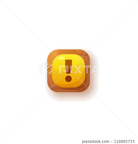 Simple button, yellow square and exclamation point, vector design icon on white Simple button, yellow square and exclamation point, vector design icon on white 110805733