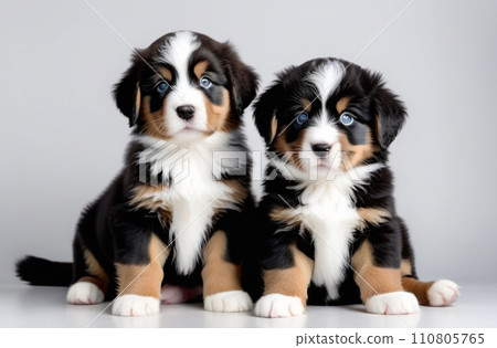 Happy pets. Adorable Dog puppys on white background. Happy pets. Adorable Dog puppys on white background. 110805765