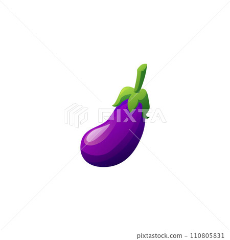 Ripe eggplant icon, cartoon aubergine, natural violet vegetable harvest, healthy organic food vector farming game asset 110805831