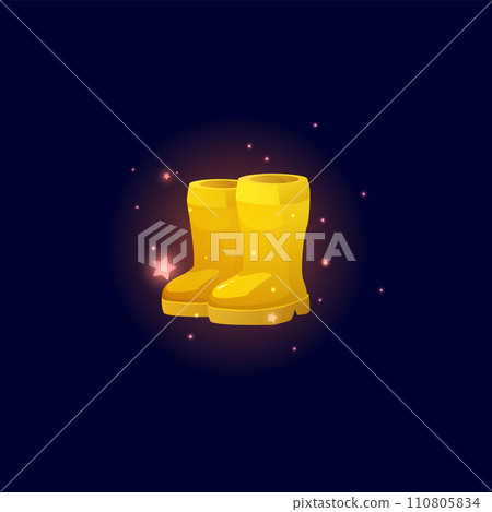 Yellow rubber boots for garden, demi-season shoes, gumboots for protection against water, vector shine farm game asset Yellow rubber boots for garden, demi-season shoes, gumboots for protection against water, vector shine farm game asset 110805834