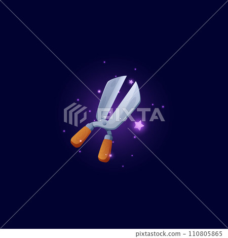 Garden scissors with magic glow 3D icon realistic vector illustration isolated. 110805865