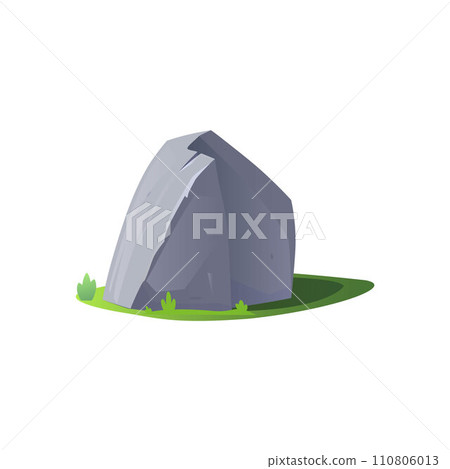 Stone rock on the lawn, rock and debris of the mountain, one granite stone block, vector grey boulder for gui game asset 110806013