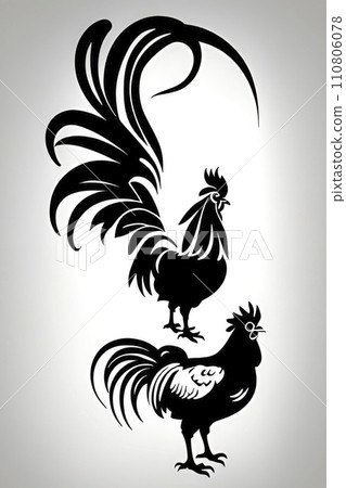 close-up rooster drawing. vector illustration. 110806078
