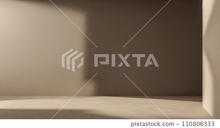 Floor with beige Stucco Wall Texture Background with Light Beam and Shadow, Product Presentation Backdrop, Display, and Mock up. empty room 110806333
