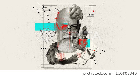 Cover design for a journal on cognitive psychology and brain health in seniors. Portrait of serious elderly man and brain elements. Scientist Cover design for a journal on cognitive psychology and brain health in seniors. Portrait of serious elderly man and brain elements. Scientist 110806349