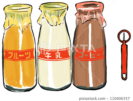 3種瓶裝牛奶和打開的蓋子 3種瓶裝牛奶和打開的蓋子 110806357