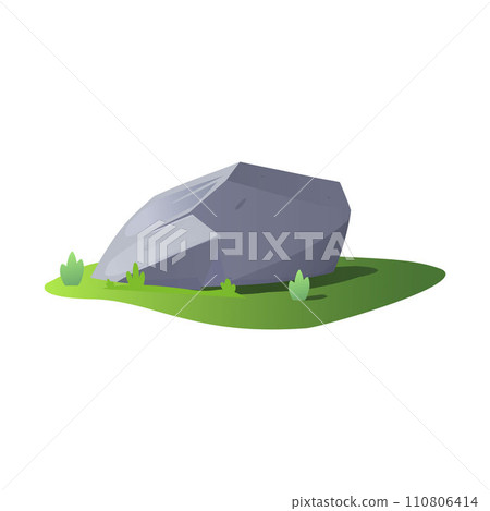 Large boulder or rock fragment lying on grass, vector illustration isolated. 110806414