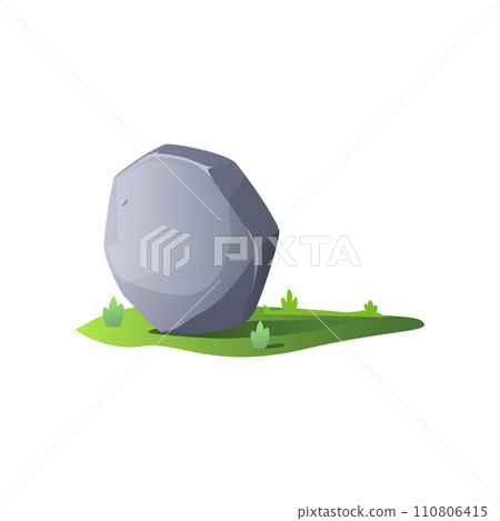 Single grey stone or boulder on green grass, flat vector illustration isolated. 110806415