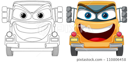 Cheerful Cartoon Vehicles Side by Side Cheerful Cartoon Vehicles Side by Side 110806458