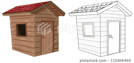 Wooden Dog Houses: Colored and Line Art 110806469