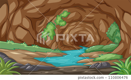 Serene River Flowing Through a Cave 110806476