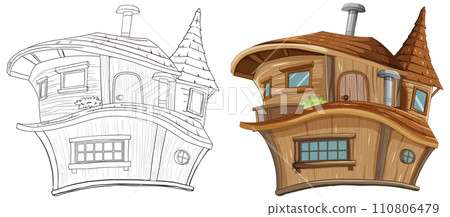 Whimsical Wooden Treehouse Illustration Whimsical Wooden Treehouse Illustration 110806479