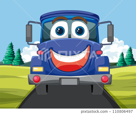 Happy Cartoon Truck on Country Road Happy Cartoon Truck on Country Road 110806497