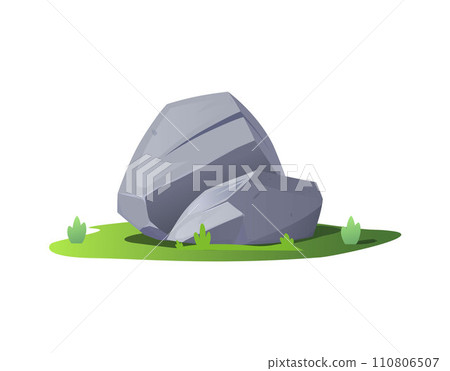 Stone rocks on the lawn, cobblestones, debris of the mountain, two granite stones block round shape vector grey boulders 110806507
