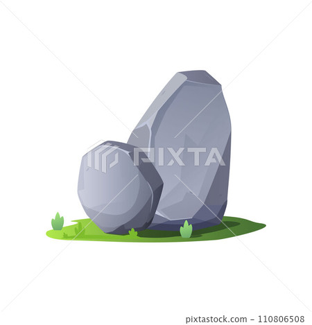 Grey stones on ground, cartoon vector illustration on white, game design Grey stones on ground, cartoon vector illustration on white, game design 110806508