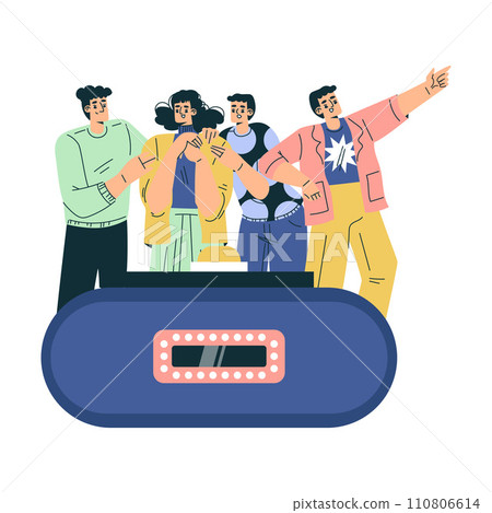 Quiz Game with Young Man and Woman Participant at Button Stand Vector Illustration Quiz Game with Young Man and Woman Participant at Button Stand Vector Illustration 110806614